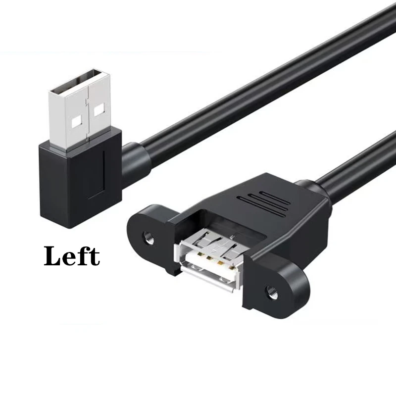 Cable mini USB 2,0 de extensión macho a hembra, ángulo recto, 90 grados, con orificio para tornillo de montaje en panel, cable de extensión para ordenador - imagen 2