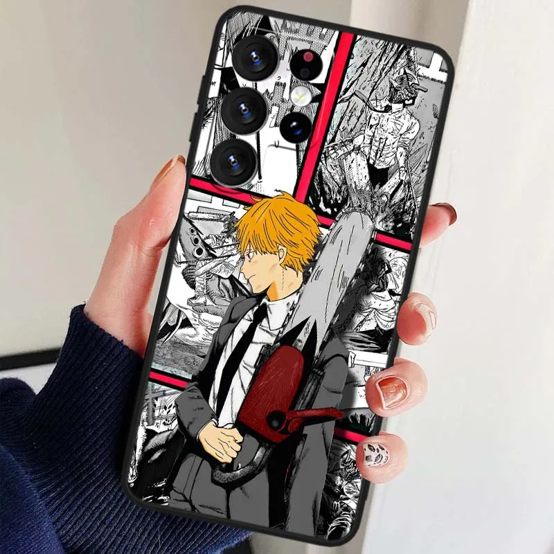 Motosierra hombre Anime para Samsung Galaxy S25 S24 S23 S22 S21 S20 S10 S9 S8 FE Lite Ultra Plus 5G funda de teléfono negra - imagen 5