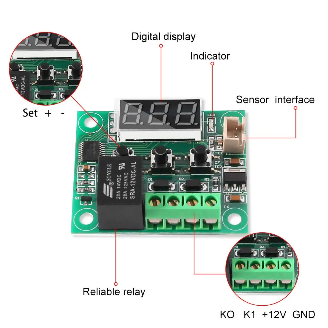 W1209 DC 12V termostato Digital frío y calor controlador de temperatura termostato en miniatura Panel de interruptor de Control de temperatura - imagen 5