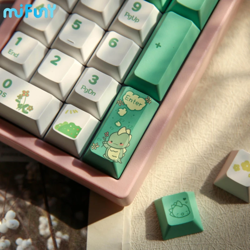 MiFuny-Juego de teclas PBT Dye-sublimación, tapa de teclado de pequeño dinosaurio de Anime, tapa de tecla de perfil de cereza para teclado mecánico - imagen 4