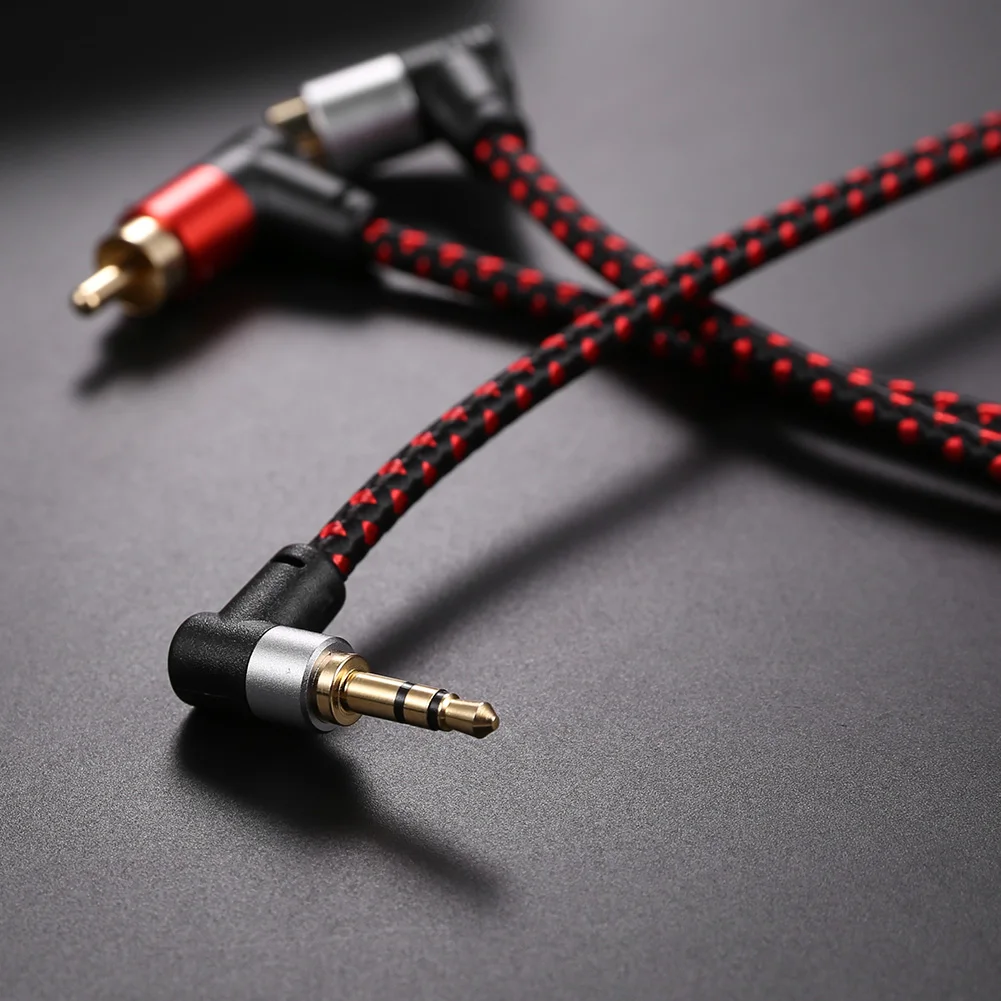 Nku 90 grados 3,5mm macho a 2 RCA macho Jack Cable de Audio duradero práctico ángulo recto AUX Y Cable divisor para amplificador MP3 - imagen 3