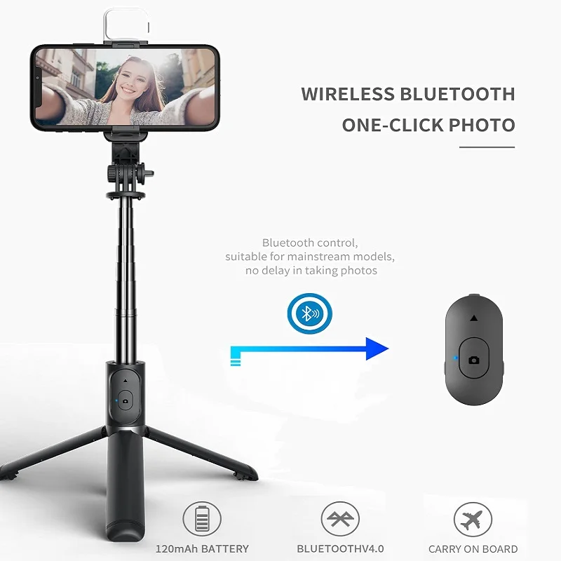 Mini trípode plegable inalámbrico con Bluetooth para Selfie, con obturador de luz de relleno, Control remoto para iphone 13, 12, 11 Pro, IOS y Android - imagen 4