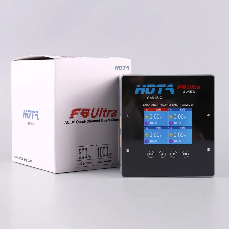 HOTA F6Ultra F6Ultra Cargador de equilibrio inteligente de 4 canales de modo dual con fuente de alimentación Batería de litio de alta potencia de 1000 W HOTA F6 + - imagen 5