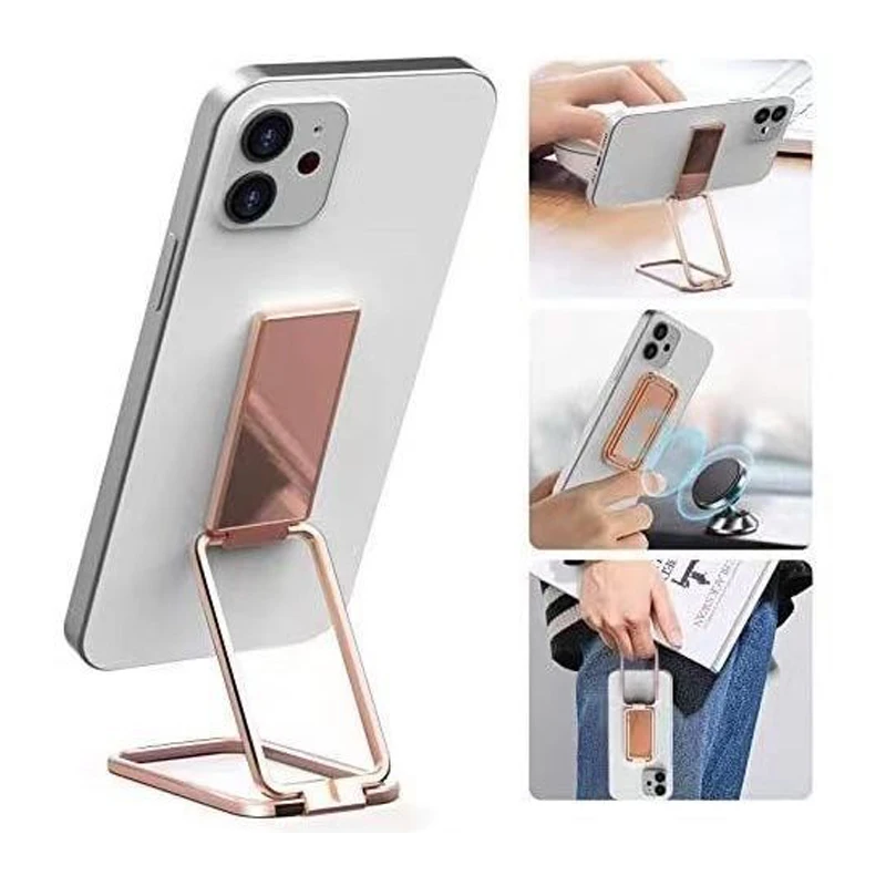 Soporte para teléfono móvil de lujo Soporte para teléfono móvil de metal cuadrado 360 °   Soporte de aleación plegable para tableta con anillo de dedo para Samsung iPhone 14 15 - imagen 3
