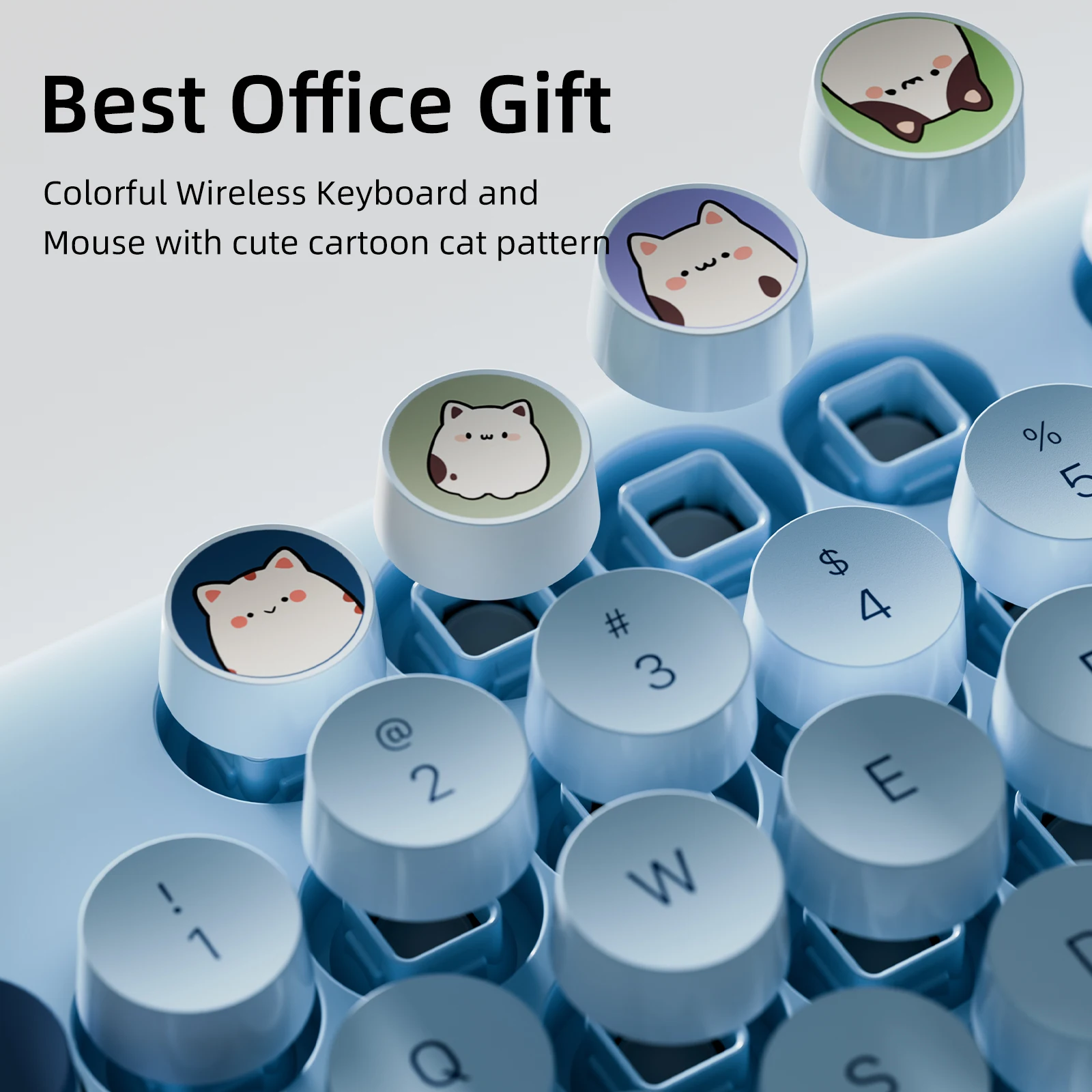 Combo de teclado y ratón inalámbrico ergonómico de 2,4G, 104 teclas, teclado redondo Retro con bonito gato y ratón silencioso para Win7/8/10/XP - imagen 3