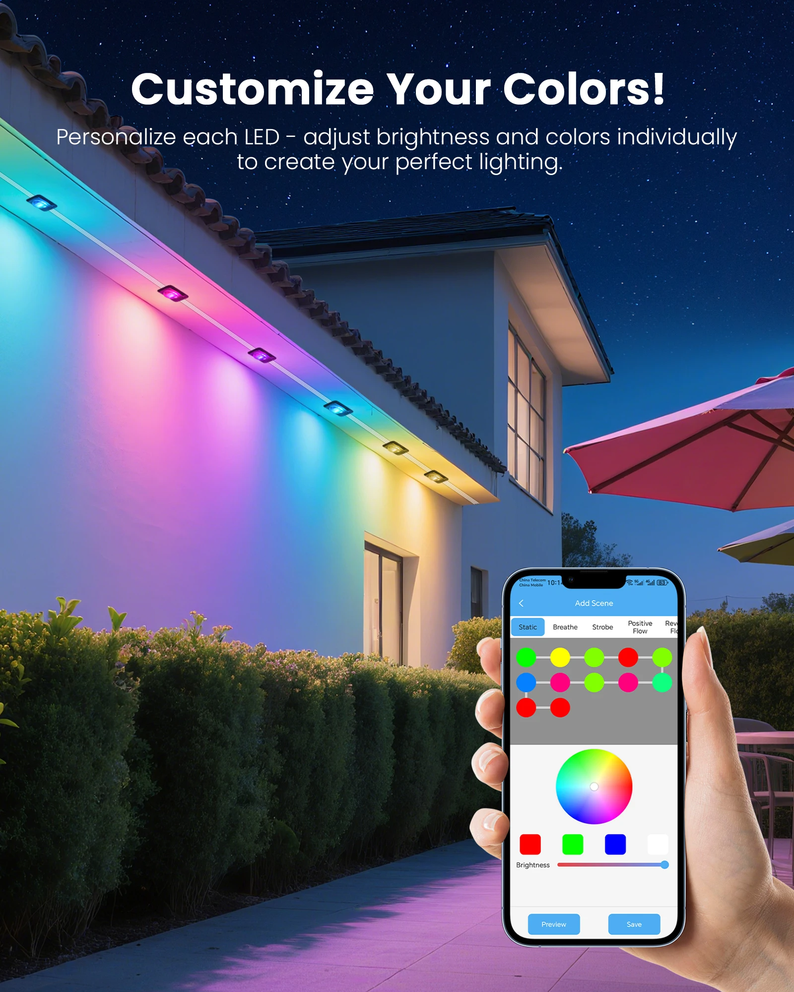 50FT 18LED luces LED permanentes para exteriores luces LED impermeables inteligentes RGBIC cadena de luces sincronización de música temporizador DIY escena iluminación de vacaciones - imagen 4