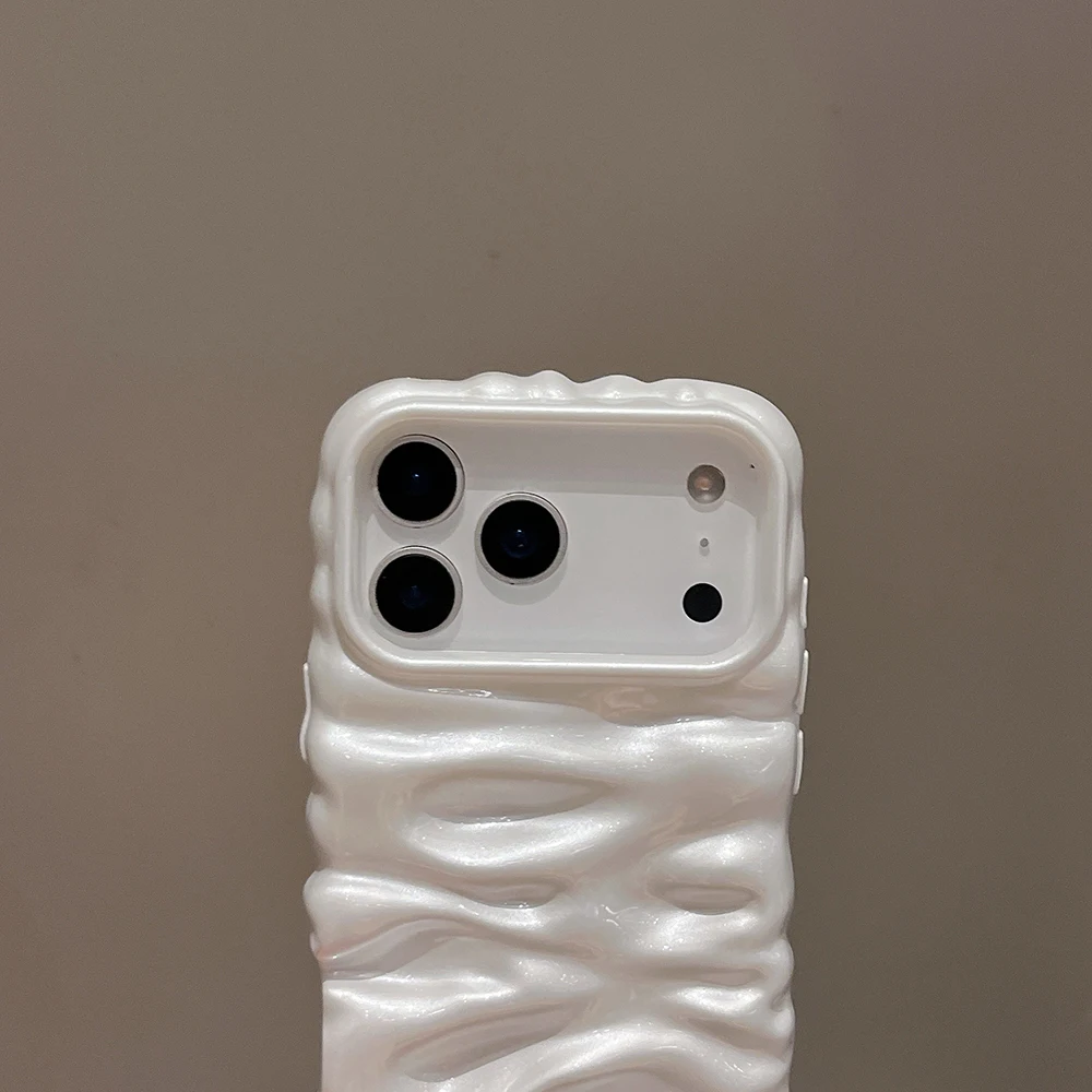 Funda con textura de helado de burbujas 3D, color blanco perla, para iPhone 16, 13, 14, 17 Pro Max 15 Plus, funda trasera de teléfono de TPU suave y elegante - imagen 2