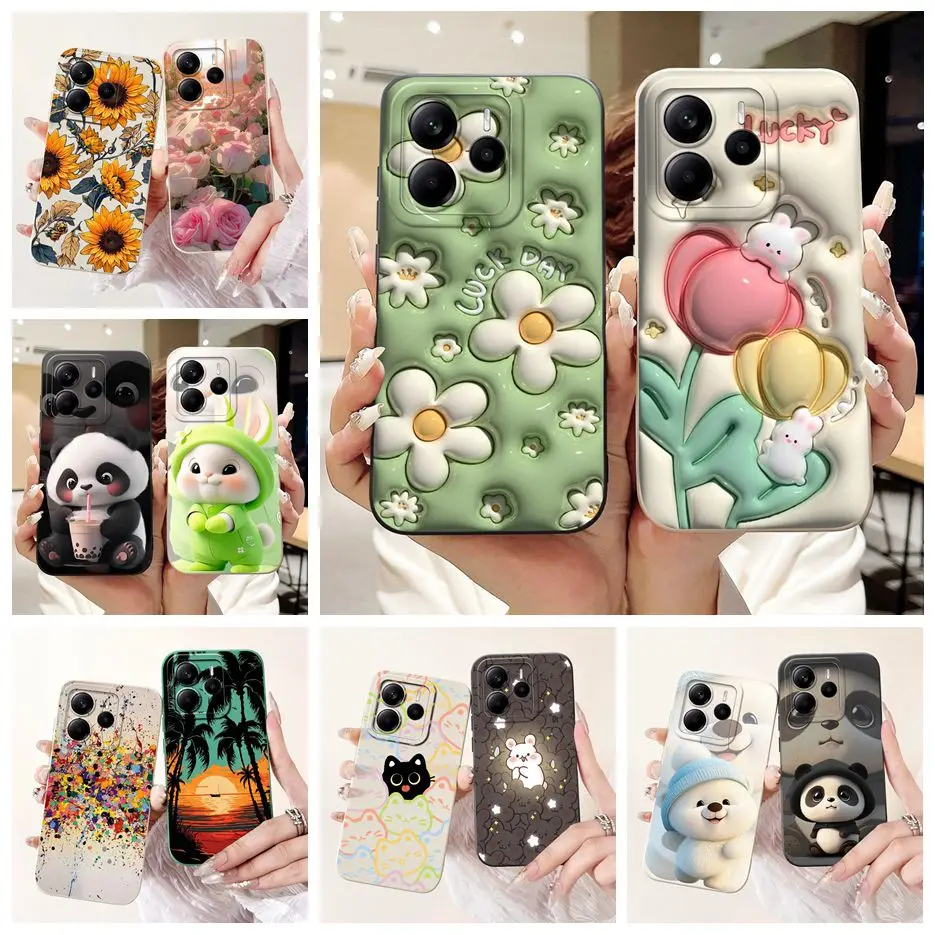 Para Xiaomi Redmi Note 14 4G 5G funda de lujo con flores de dibujos animados funda de teléfono suave de TPU para Redmi Note 14 Note14 5G bolsas de cubierta trasera