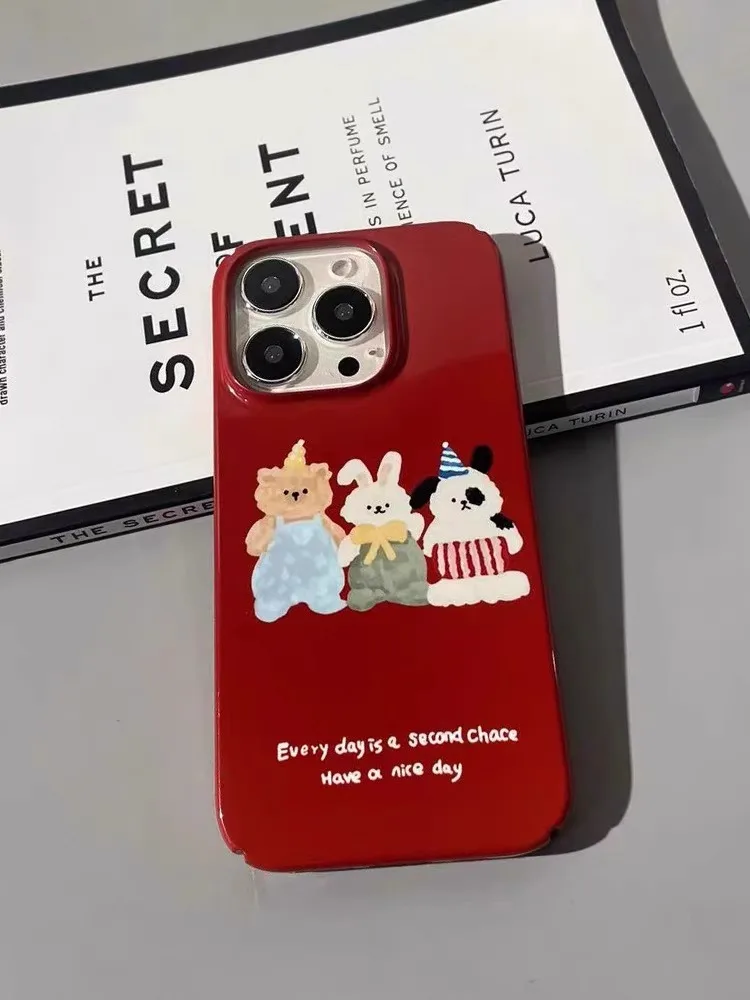 Funda de teléfono con pintura de osito rojo para iPhone 16 15 14 13 12 11 Pro Max XS XR XSMax 6 7 8 Plus, cubierta dura HD brillante para PC - imagen 3