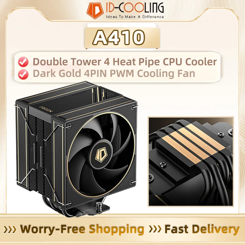 ID-COOLING A410 4 tubos de calor CPU enfriador de aire Dual 120mm ventiladores PWM alto flujo de aire para refrigeración Intel LGA1700/115X/1200 AMD AM4/AM5