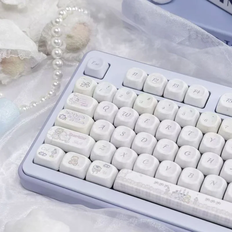 Teclas bonitas personalizadas de postre de conejo, 130 teclas, sublimación de tinte, teclas PBT, perfil MOA para interruptores Cherry MX, Teclado mecánico