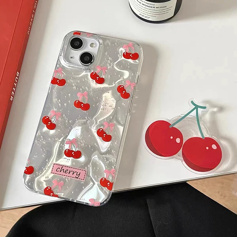Funda con soporte de cereza con lazo para Motorola Moto EDGE 50 Fusion 60 Pro 60S 50 Ultra G15 G05 E15 G34 G45 G35 G60 G75 G84 G54 G56 G86