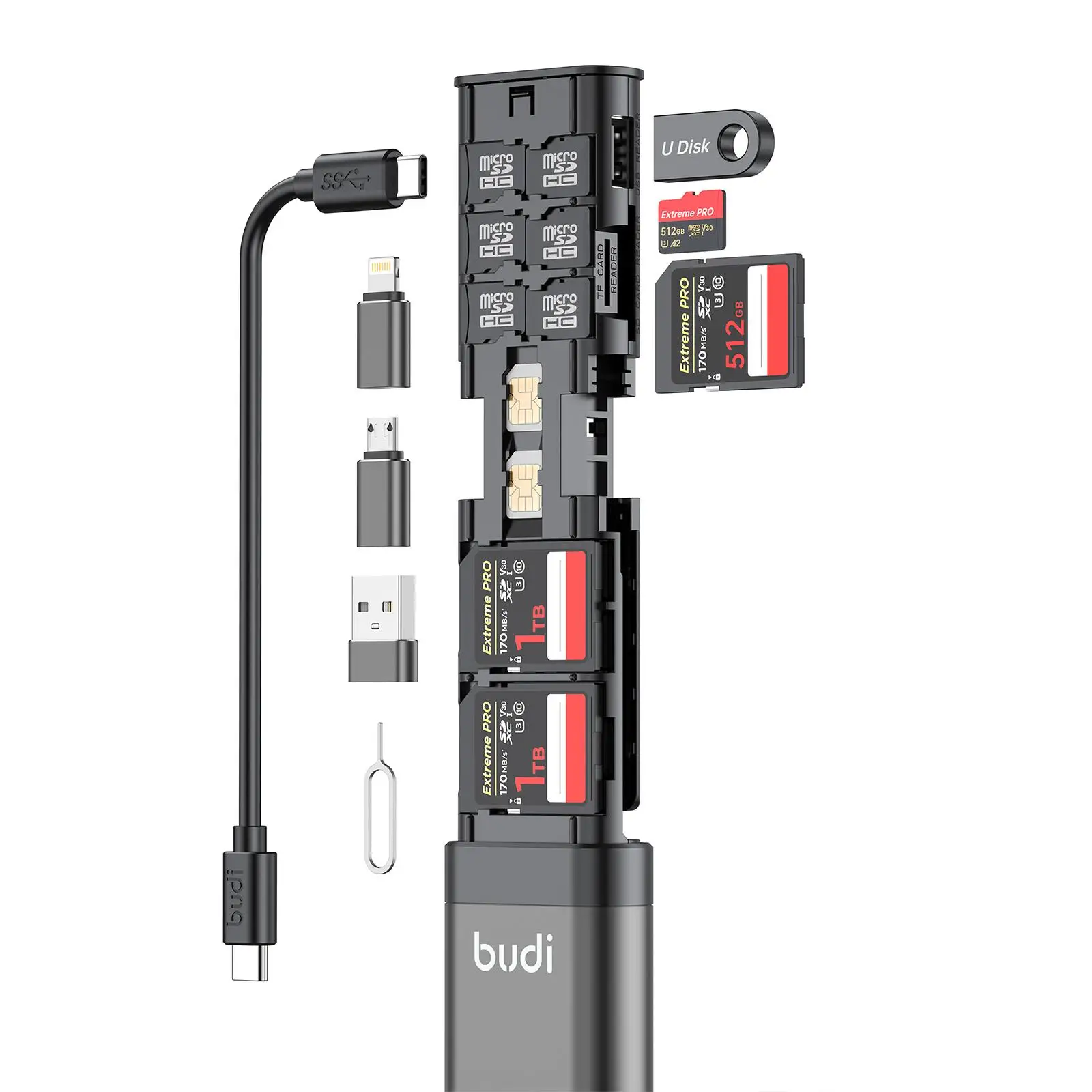 BUDI Adaptador Multifunción Móvil – Lector SIM TF Cable Datos - imagen 2