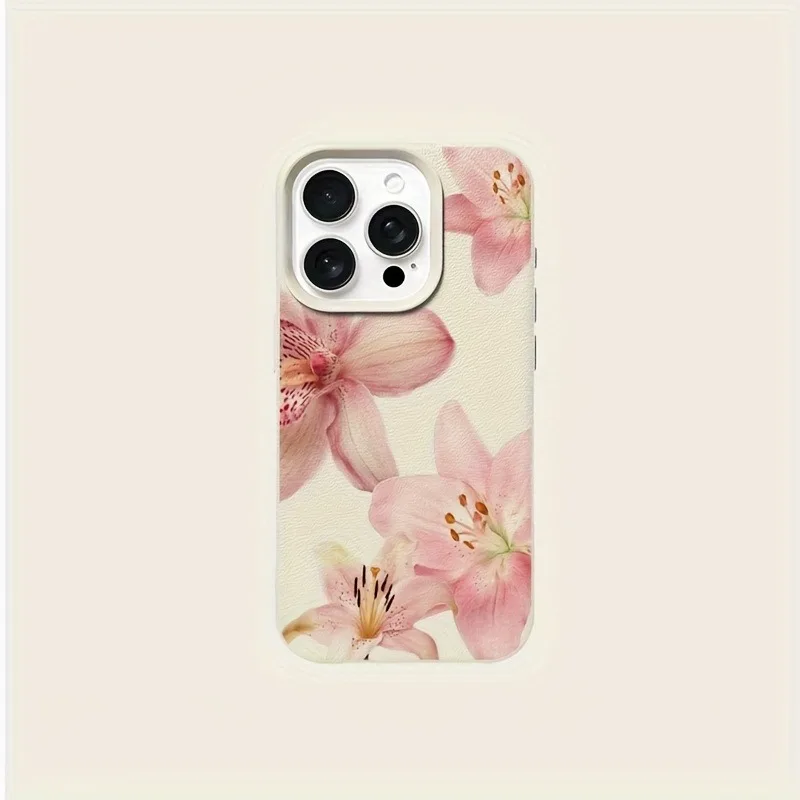 Funda de teléfono con textura de lichi y flor de lirio rosa para iPhone 17 Pro Max 11 12 13 14 15 16 Pro 17 Air 15 14 Plus X XS XR 16E, funda suave - imagen 3