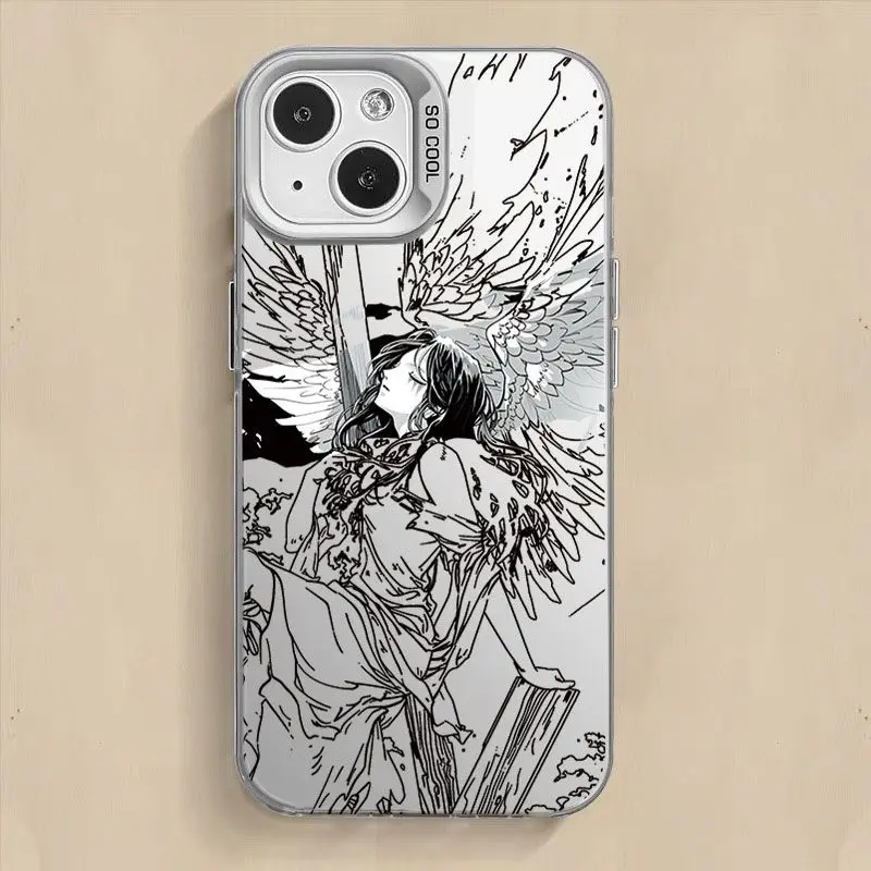 Y2K funda de teléfono de Ángel negro de líneas simples para Samsung A73, A72, A55, A54, A53, A35, A34, A33, A32, A30, A24, A23, A22, A15, 4G, 5G, cubierta mate - imagen 3