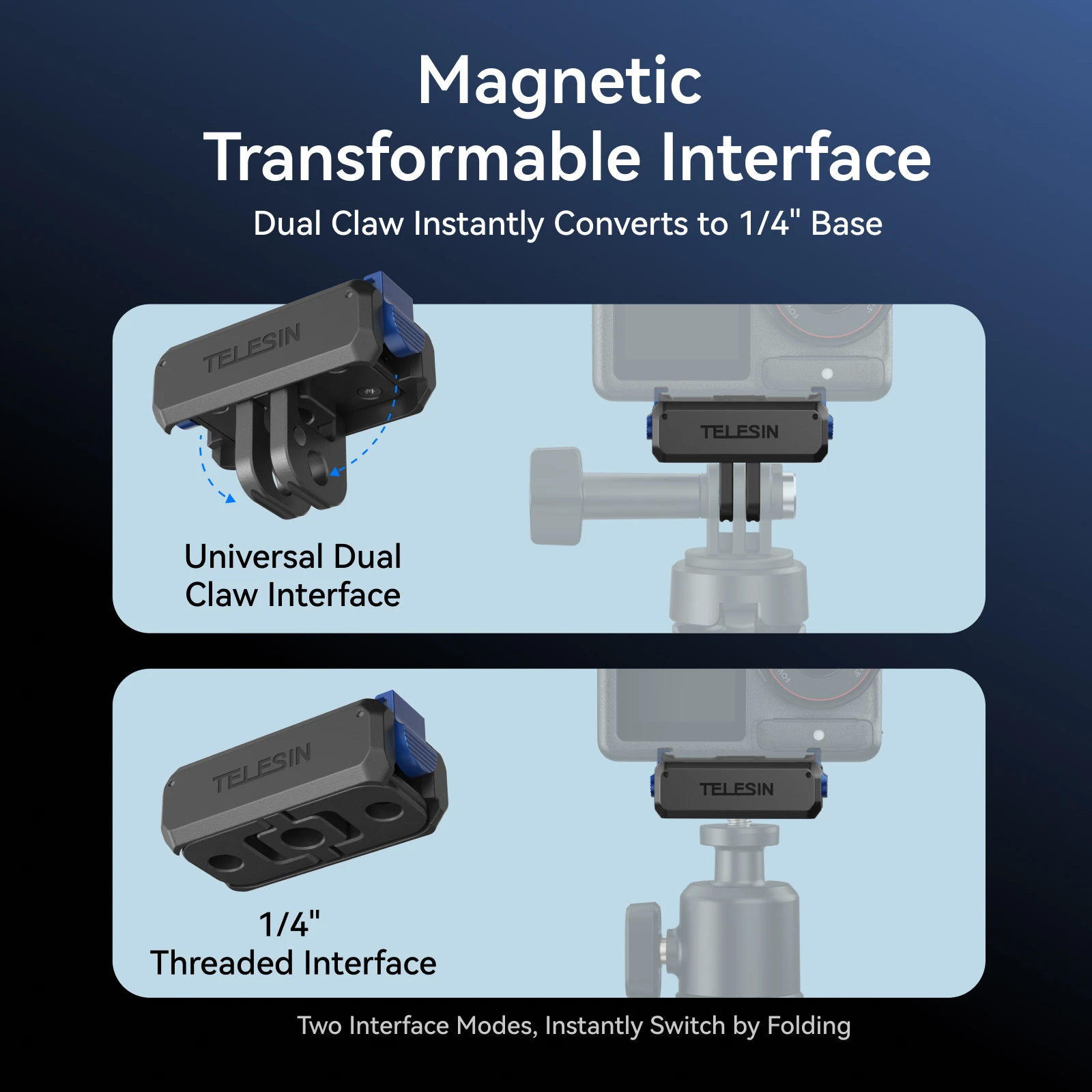 TELESIN Qucik-Adaptador magnético de dos garras para DJI OSMO Action 3 4 5pro, accesorios, interfaz Universal de doble garra - imagen 3