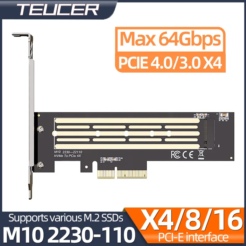 Teucer-adaptador M.2 NVME a PCIe 4,0 3,0 SSD, tarjeta de expansión de 64Gbps X4 X8 X16 para PC de escritorio, estado sólido 2230/2242/2260/2280/22110