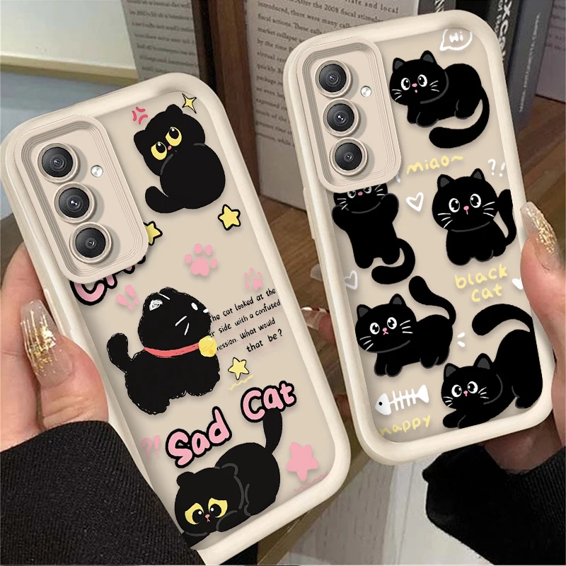 Preciosa funda de silicona con gráfico de gato negro para Samsung Galaxy S25 S24 S23 Ultra S22 S21 Plus FE 5G A54 A34 A14 A73 A53 A33 5G - imagen 2