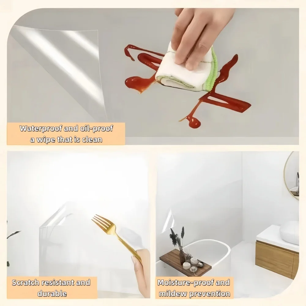 Papel tapiz de pared para cocina, película protectora electrostática transparente, pegatina de pared a prueba de aceite, no daña la pared, impermeable, antisuciedad - imagen 5