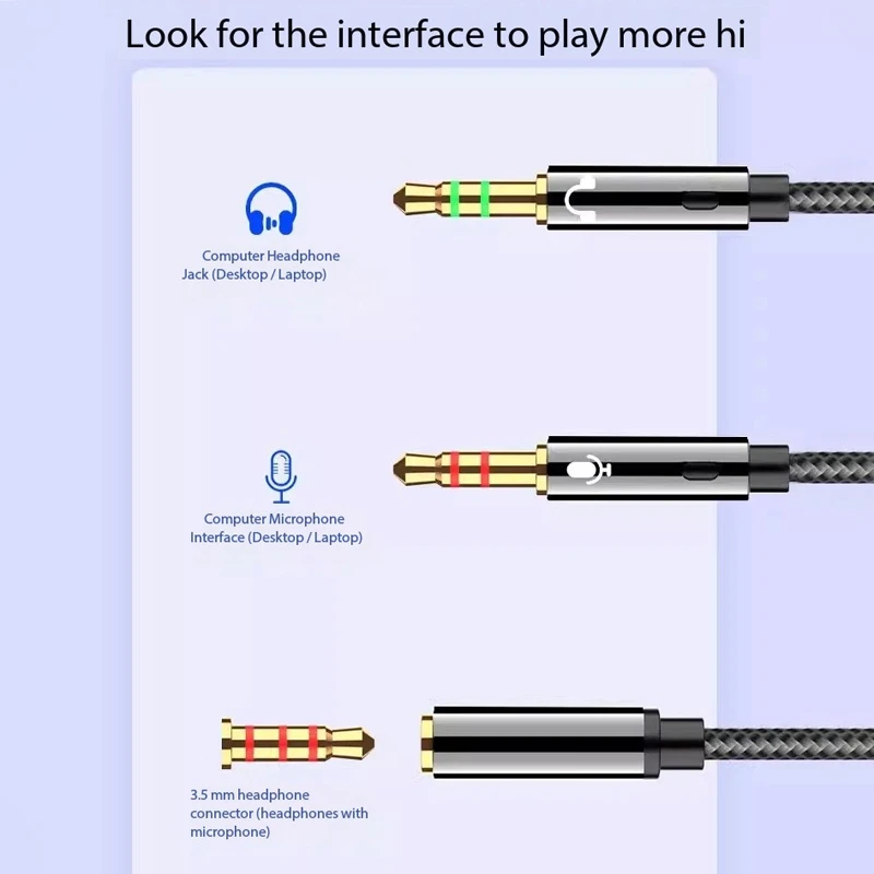 Divisor convertidor de Audio para micrófono y auriculares para ordenador portátil 3,5mm hembra a 2 macho 3,5 Jack micrófono Audio Y Cable divisor - imagen 3