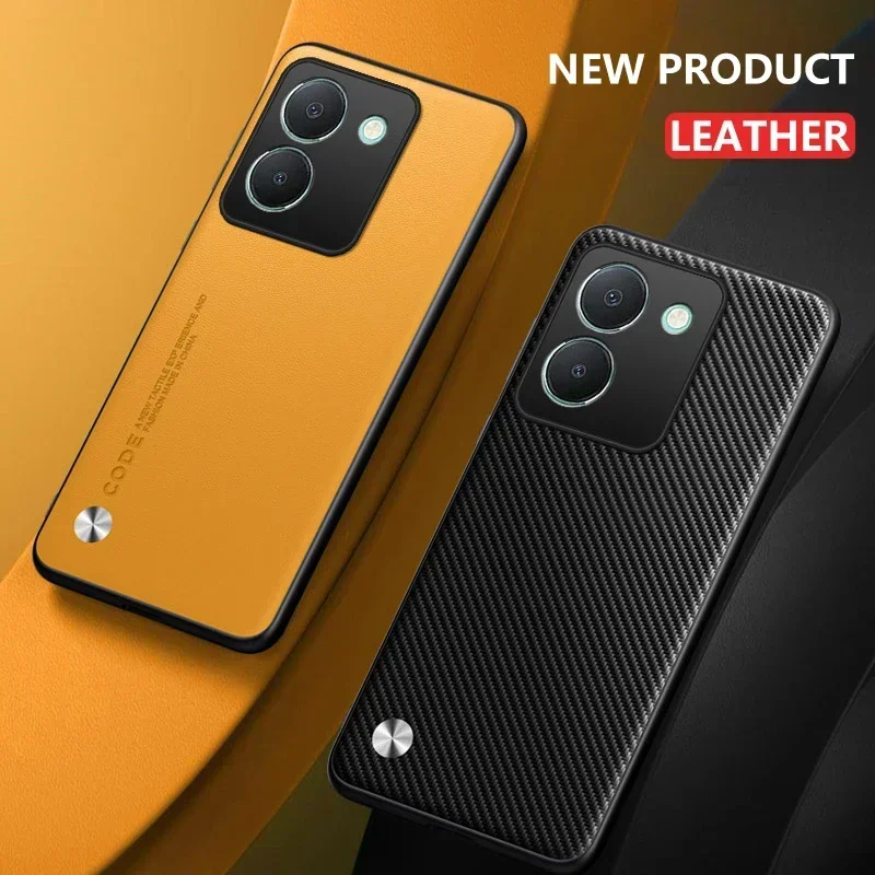 Funda de cuero para teléfono vivo Y36 4G Y 36, cubierta de protección de silicona de lente completa esmerilada de fibra de carbono de lujo, vivoY36 4G V2247 - imagen 4