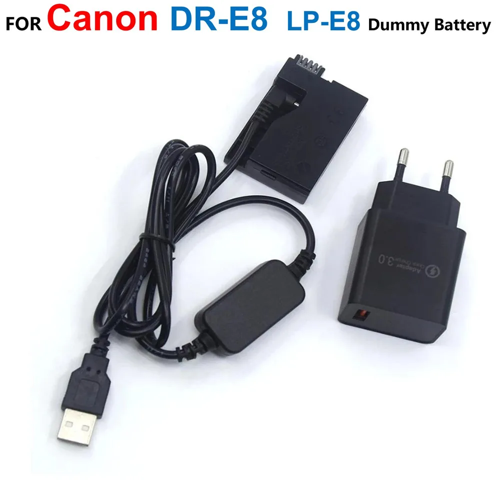 Batería ficticia de DR-E8, adaptador de Banco de energía de LP-E8, Cable USB y cargador para Canon EOS T2i, T3i, T4i, T5i, 550D, 600D, 650D, 700D, X4, X5, X6 - imagen 2