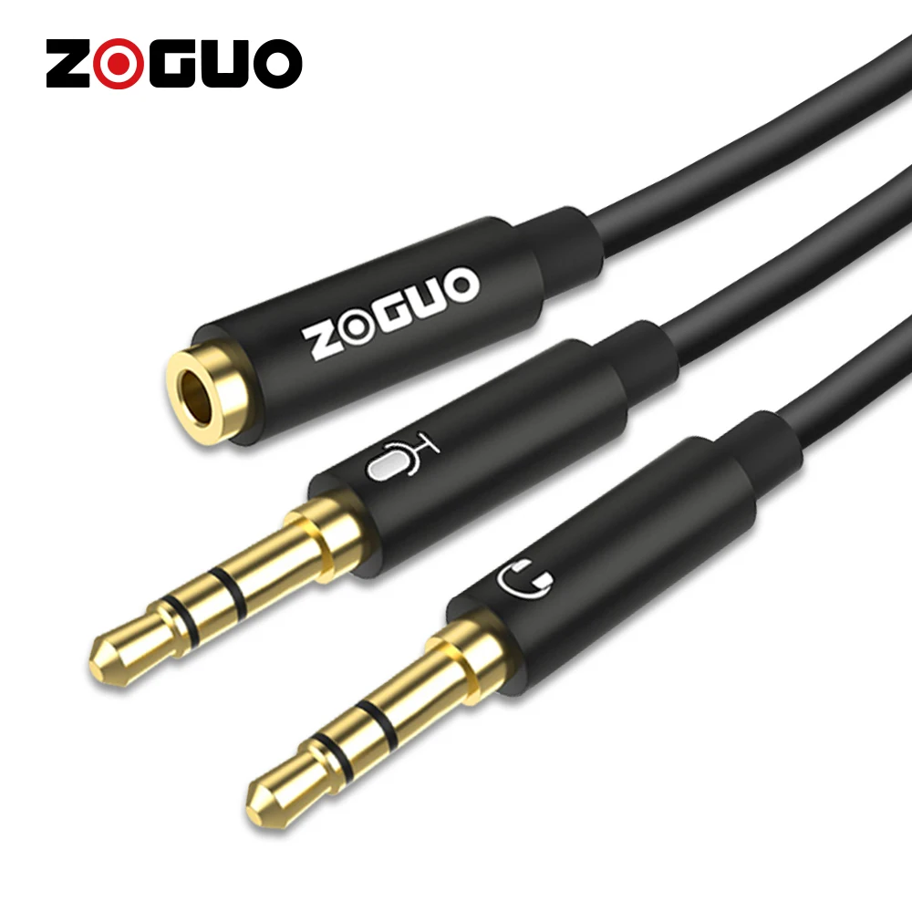 ZOGUO-Divisor de auriculares 3,5mm hembra a 2 Dual 3,5mm macho, Cable de Audio, micrófono, Conector estéreo, auriculares para juegos de ordenador