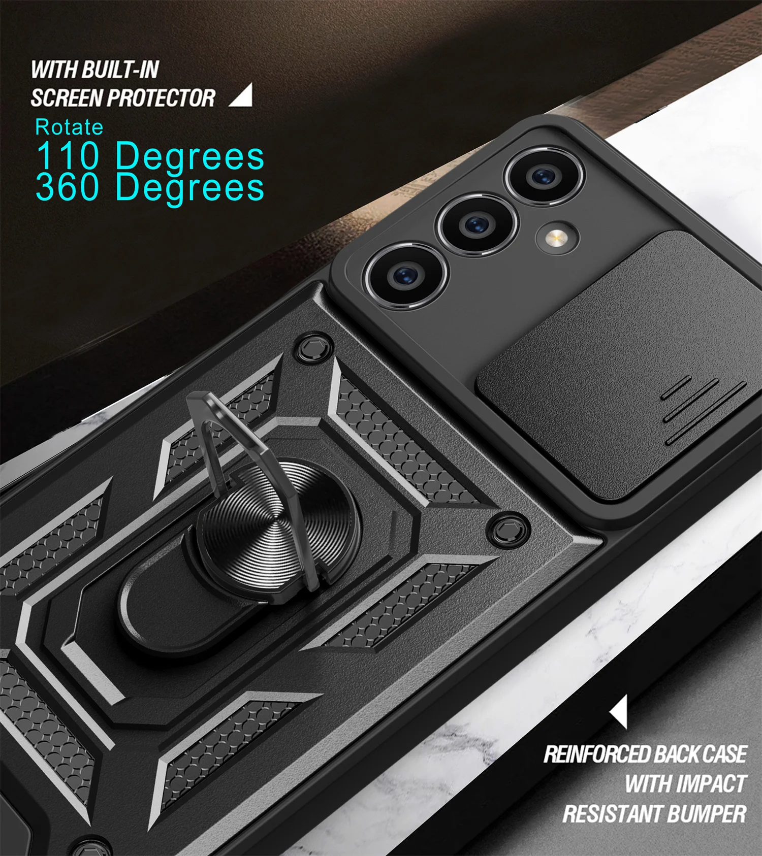 Para Samsung Galaxy A05s armadura girar con anillo soporte lente de cámara funda antiarañazos para Galaxy A05S cubierta - imagen 3