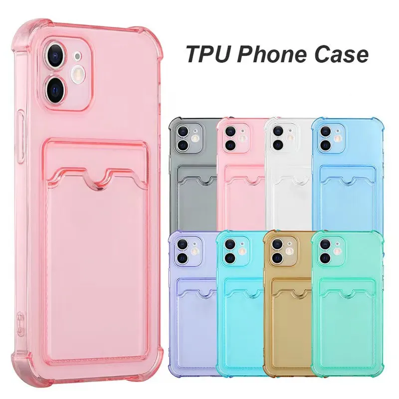 Funda gruesa con ranura para tarjetas para iPhone 13, 11, 12, 14, 15 Pro Max Mini X XS XR SE 7 8 Plus, funda tipo billetera transparente a prueba de golpes