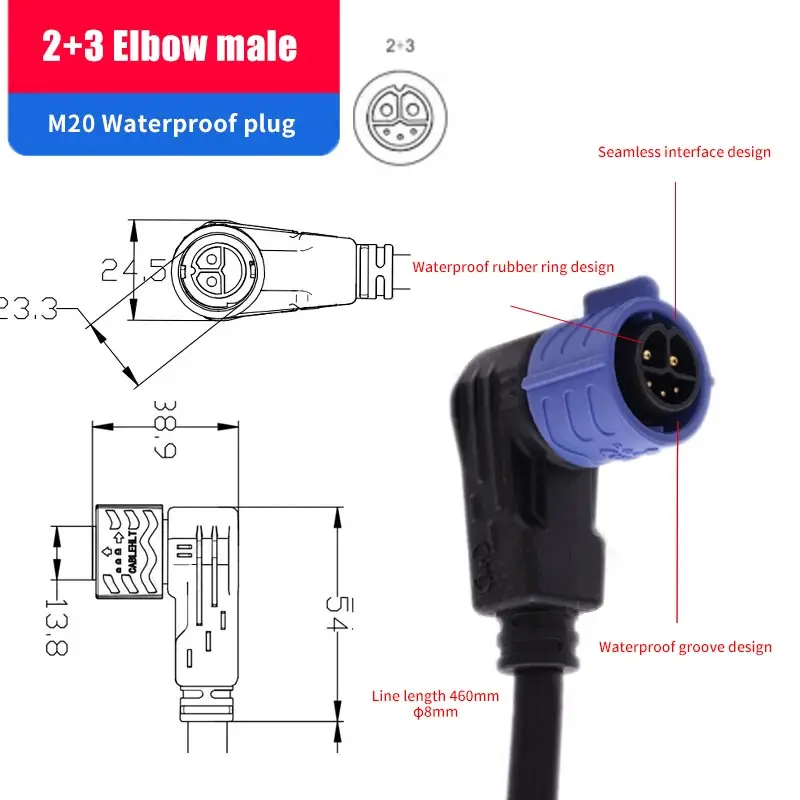 Conector de batería M25 2 + 1 + 5 IP67 2 + 1 + 3 puerto de carga de bicicleta eléctrica de litio enchufe macho hembra con Cable toma de Scooter - imagen 2