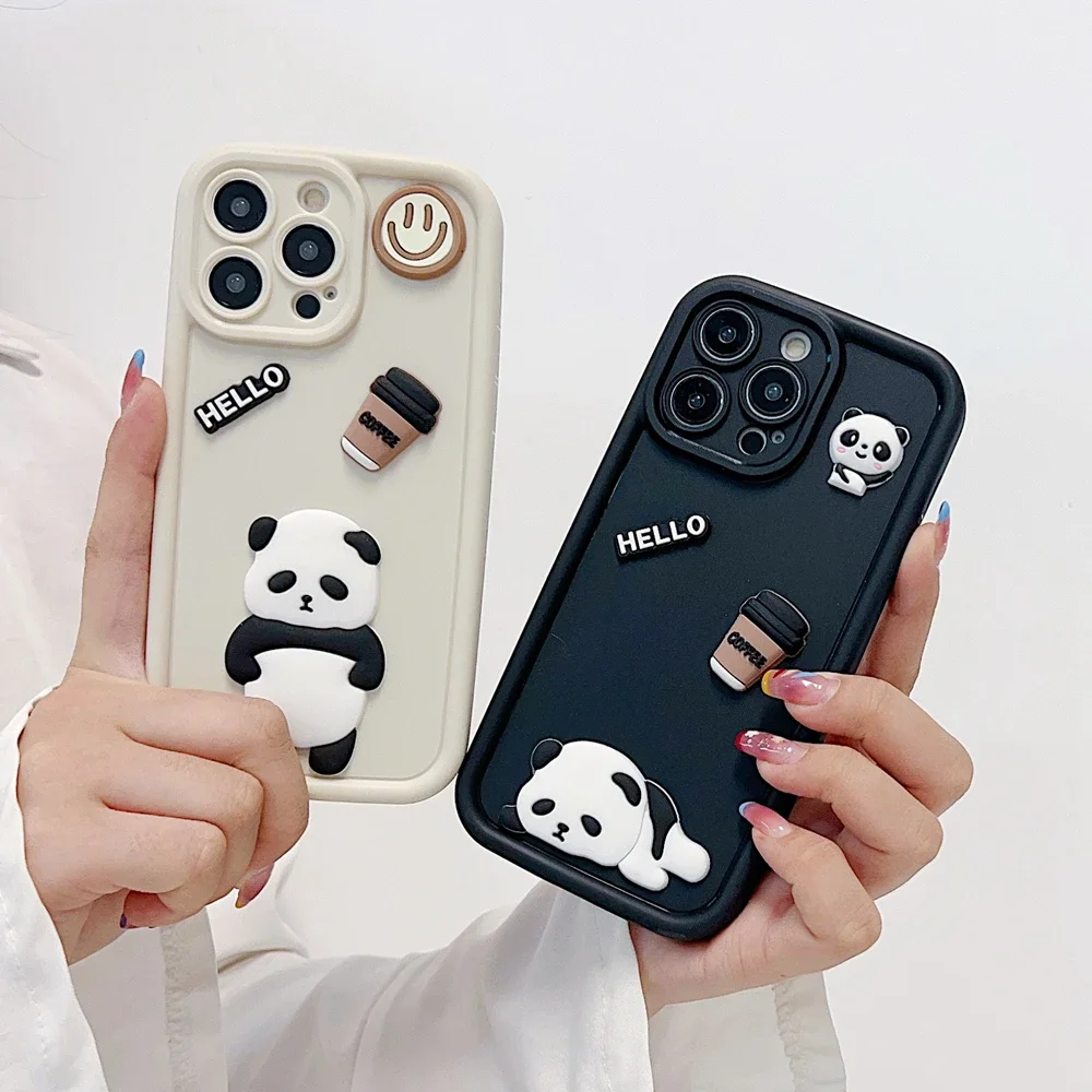 Bonita funda de silicona de Panda para iphone, 15, 14, 13, 12, 11 Pro, XS Max, Mini, XR, X, 8, 7, 6, 6S Plus, SE 2020, cubierta suave para lente de cámara - imagen 2