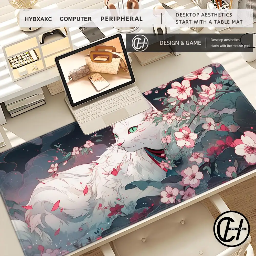 Alfombrilla de ratón extendida de gato Sakura de Anime Kawaii, alfombrilla de ratón de oficina, alfombrillas de teclado de velocidad para juegos, alfombra de mesa, alfombrilla de escritorio para Gamer de ordenador - imagen 4