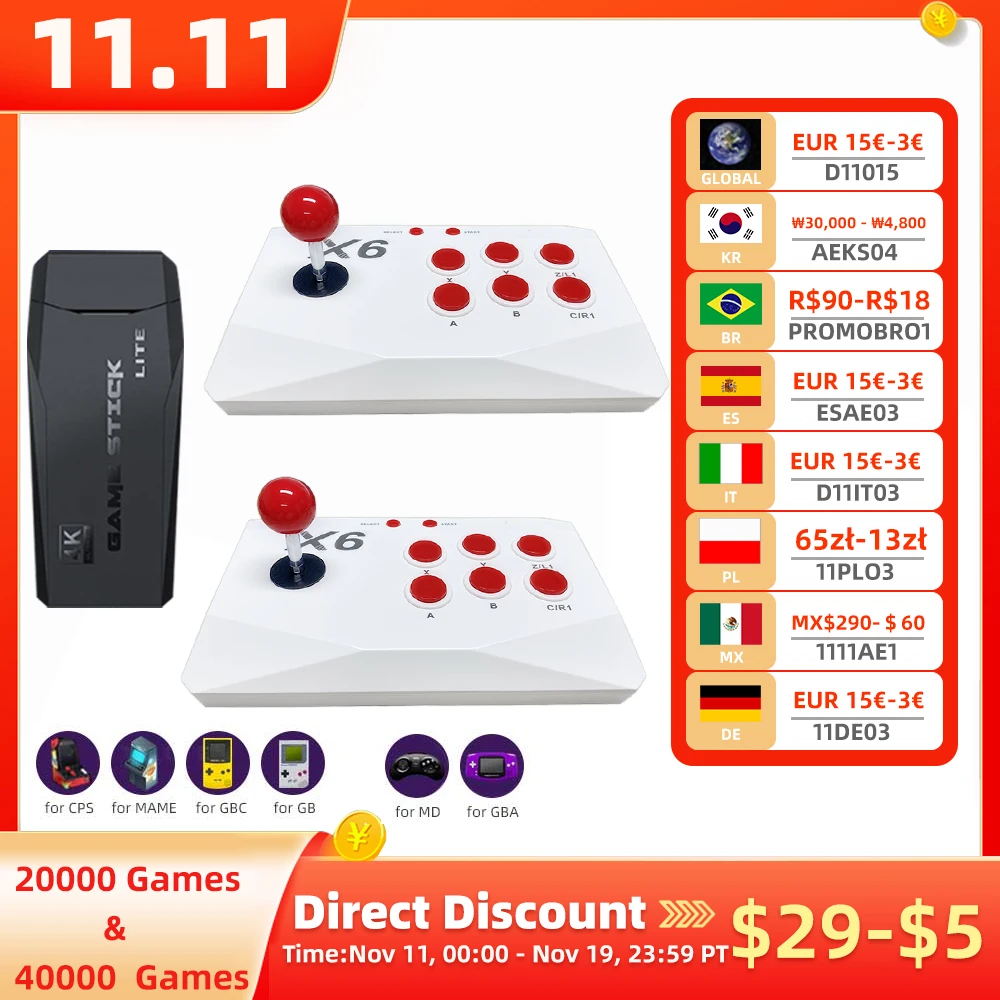 Consola de videojuegos Arcade 4K HD, palo de juegos Retro para Mame FBA PS1, emulador Arcade con Joystick Dual