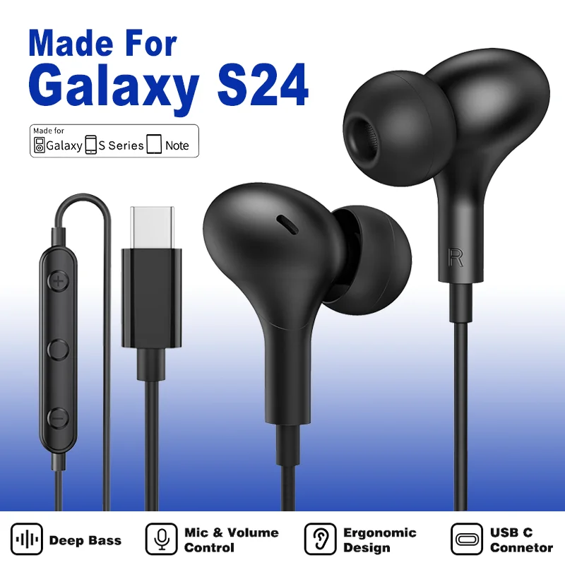 Auriculares intrauditivos con sonido envolvente, audífonos HiFi con cancelación de ruido y micrófono, con cable para música, para Samsung Galaxy S24, S23, S22 Ultra