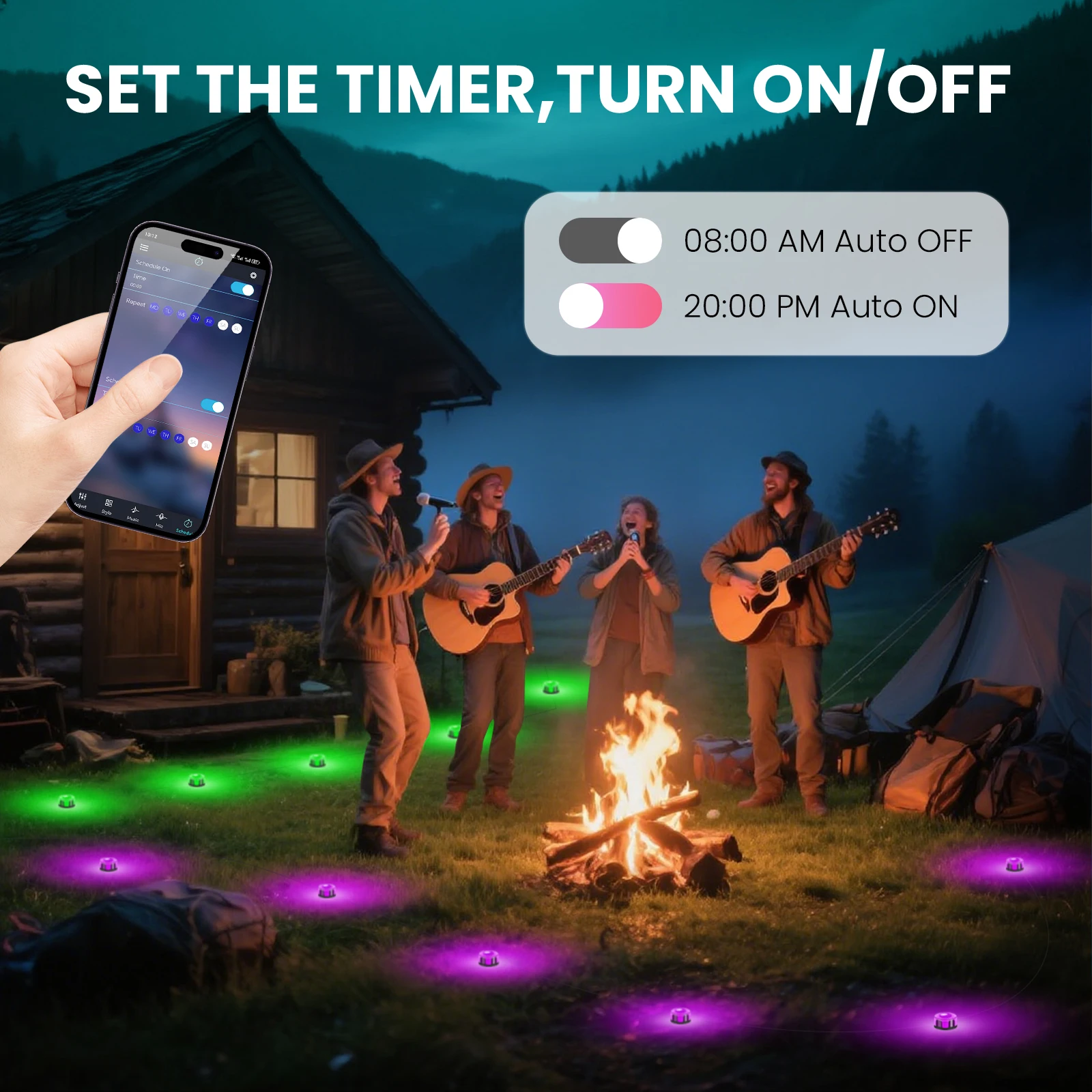 Lámpara subterránea impermeable IP68 de 24V, Control remoto por aplicación RGBCCT con sincronización de música, luz de césped que cambia de Color para lámpara de jardín - imagen 3