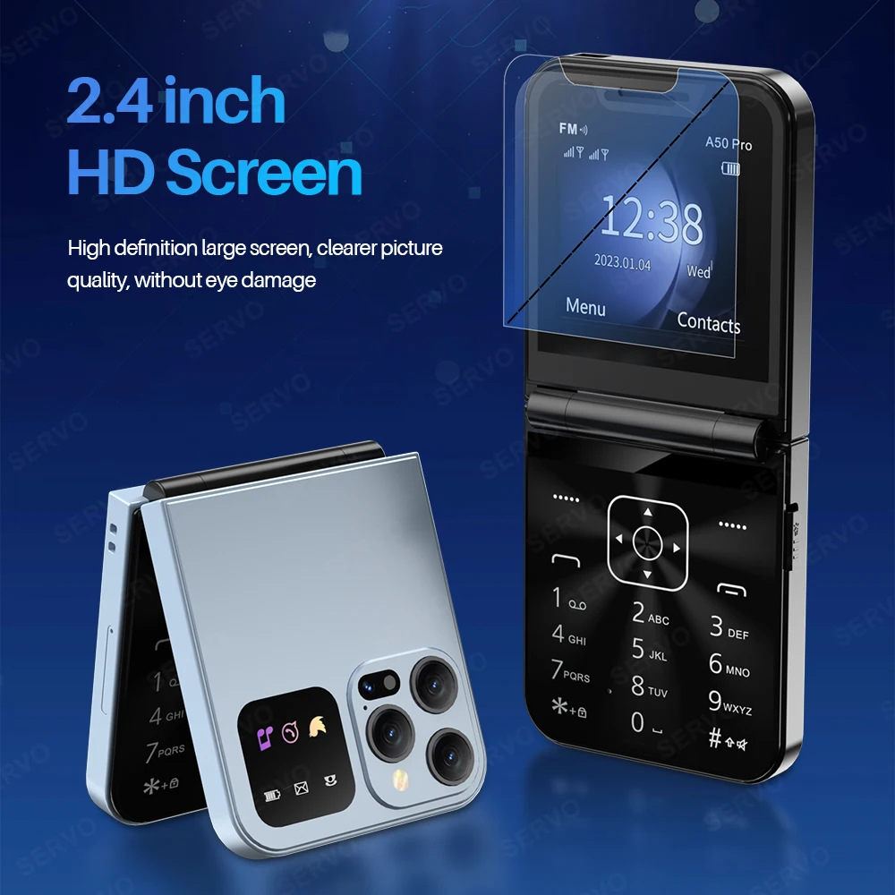 SERVO A50 PRO Flip teléfono móvil 2G GSM 2,4 "pantalla grabadora de llamadas automática marcación rápida 2 SIM televisores plegables oficial auténtico - imagen 5
