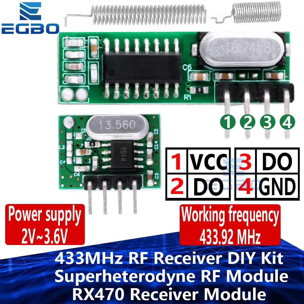 1-3 juegos de Kit de bricolaje de receptor RF de 433MHz, módulo RF superheterodino, módulo receptor RX470, módulo transmisor