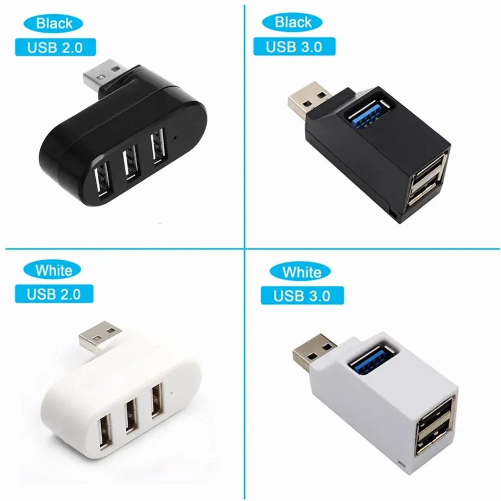 PzzPss-extensor de concentrador USB 3,0 de alta velocidad, 3 puertos, divisor giratorio, adaptador USB 2,0 para ordenador, PC, portátil, Mac, Mini Accesorios - imagen 2