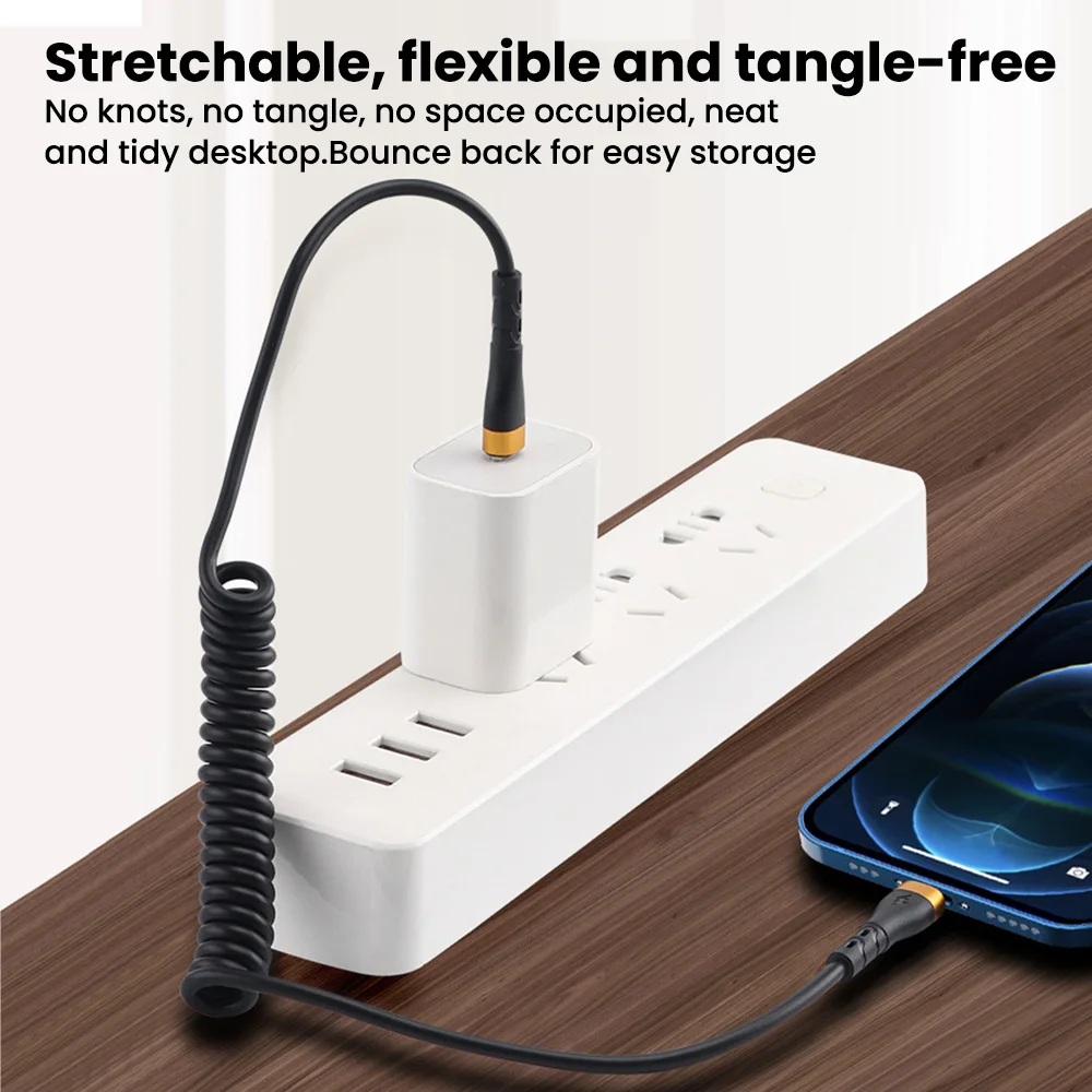 Olaf 120W 6A Cable de resorte USB tipo C carga rápida para Samsung S24 S23 Huawei Xiaomi USB C a USB tipo C Cable para iPhone 15 - imagen 4