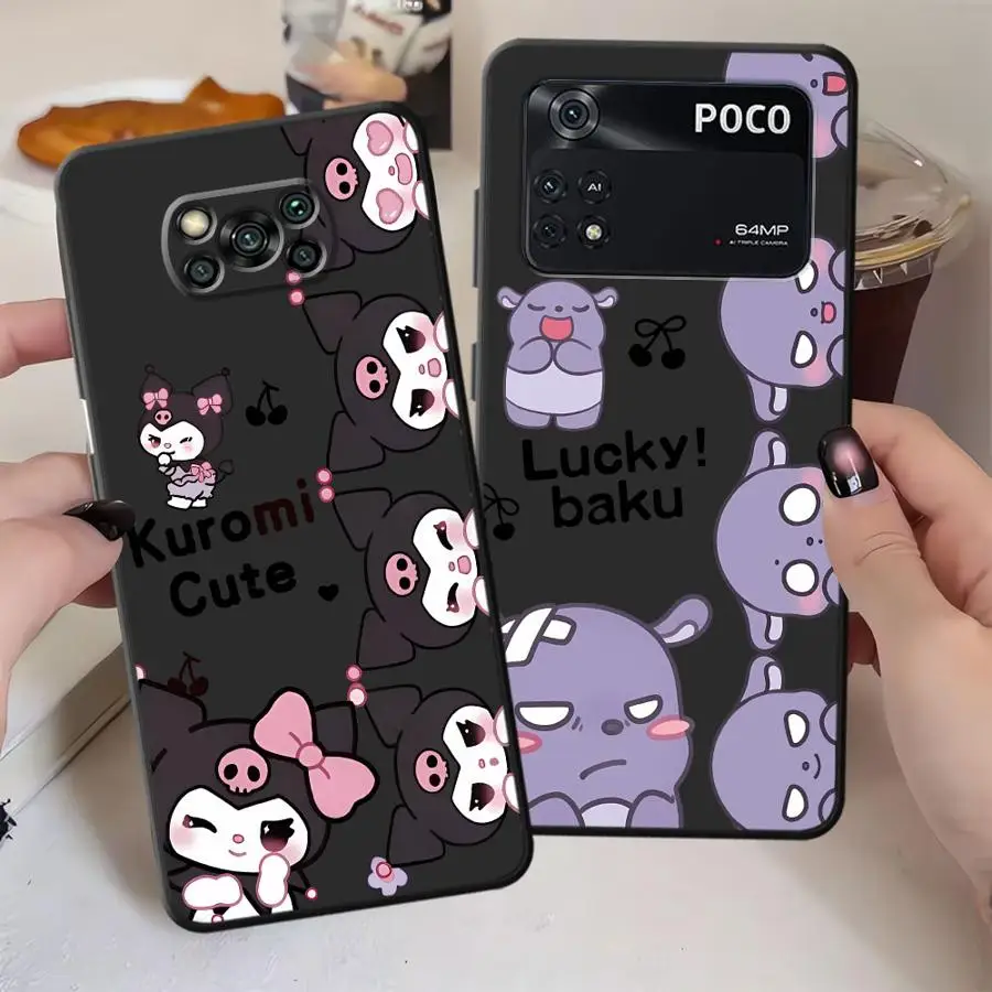 Funda de teléfono suave negra para Xiaomi Poco C71 X3 X4 X5 X7 Pro M5 C50 F3 C40 F1 C61 M3 M4 M7 Pro C75 Sanrio Kuromi Baku - imagen 2