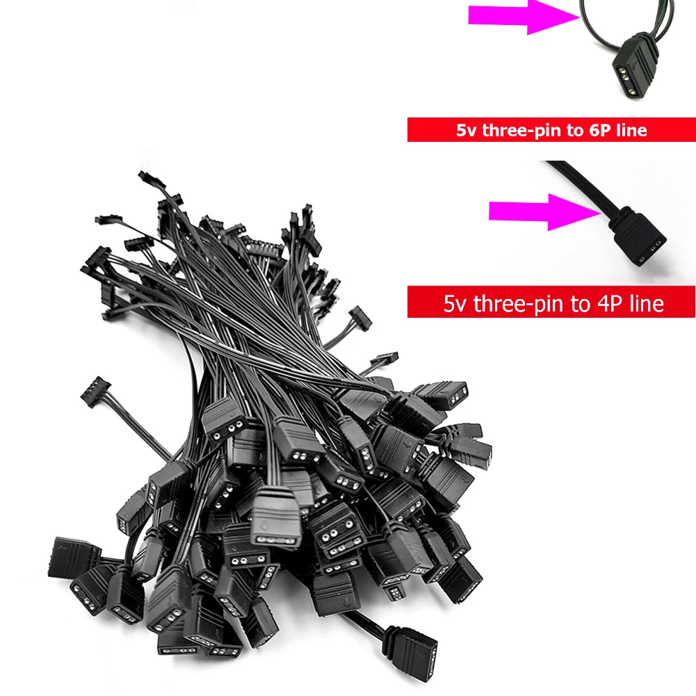Cable adaptador para controlador de ventilador Coolmoon, 4 pines, 6 pines a 5V, ARGB, 3 pines