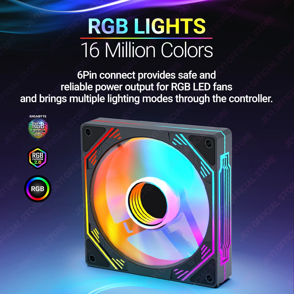 JEYI RGB ventiladores de refrigeración 120mm caja de la computadora Kit de ventilador de alto rendimiento ventilador de PC de 6 pines enfriador radiador silencioso con controlador ARGB - imagen 3