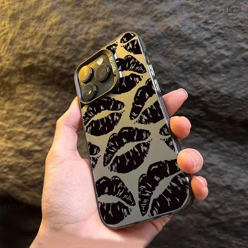 Funda de teléfono con labio negro de estilo gótico para iPhone 15 14 13 12 11 Pro Max XS X XR 7 8 Plus SE 2020 Mini cubierta de silicona dura a prueba de golpes - imagen 5
