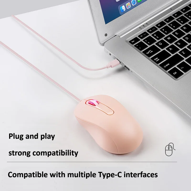 Ratón óptico con cable 3D tipo C para juegos, periférico silencioso y ergonómico, rodillo luminoso de colores, para PC/portátil/escritorio - imagen 4