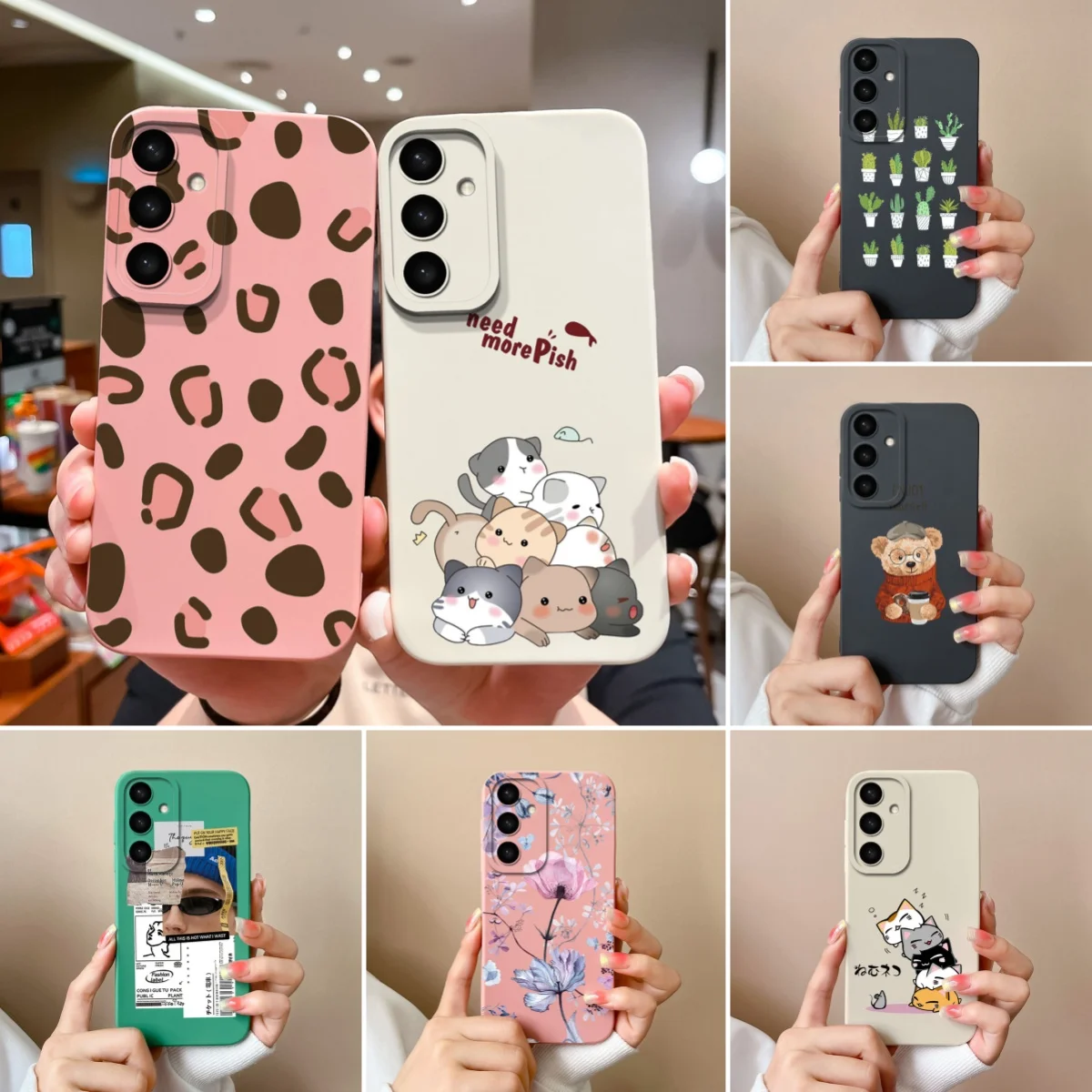 Fun Cover For Samsung Galaxy S24 FE Phone Case For Samsung S 24 S24FE Bear Cat Liquid Silicone Full Coverage Anti Drop Housing