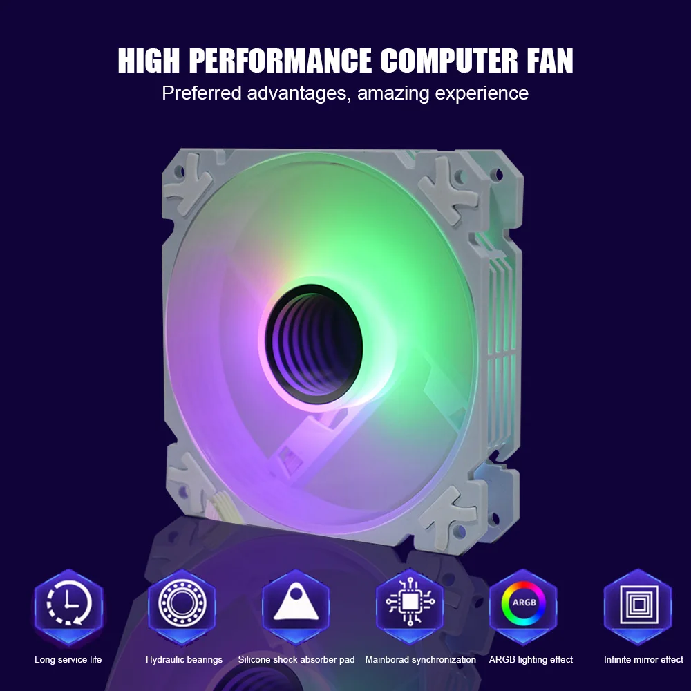 MANMU, nuevo diseño, ventilador de pc Argb, ventilador enfriador de 120mm para pc, ventilador con cubierta de pc con efecto de luz de espejo infinito Rgb - imagen 3