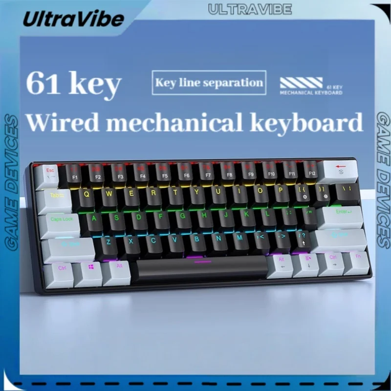 Yiqi K61 Mini teclado mecánico para juegos eje verde tamaño pequeño Rgb Notebook Esports teclado para juegos por cable ratón conjunto ergonómico