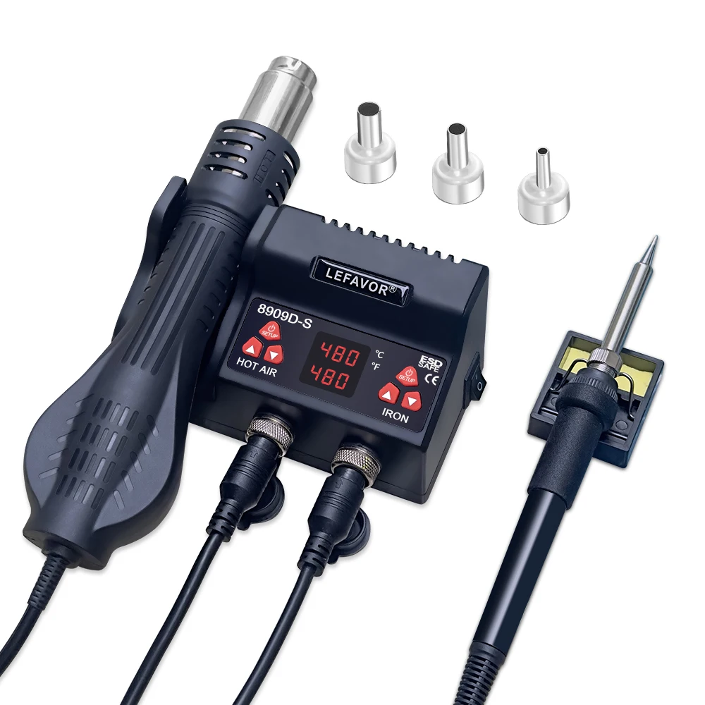 Lefavor-Estación de soldadura digital 8909, herramienta de retrabajo de soldadura BGA SMD, soldador + pistola de aire caliente portátil - imagen 2