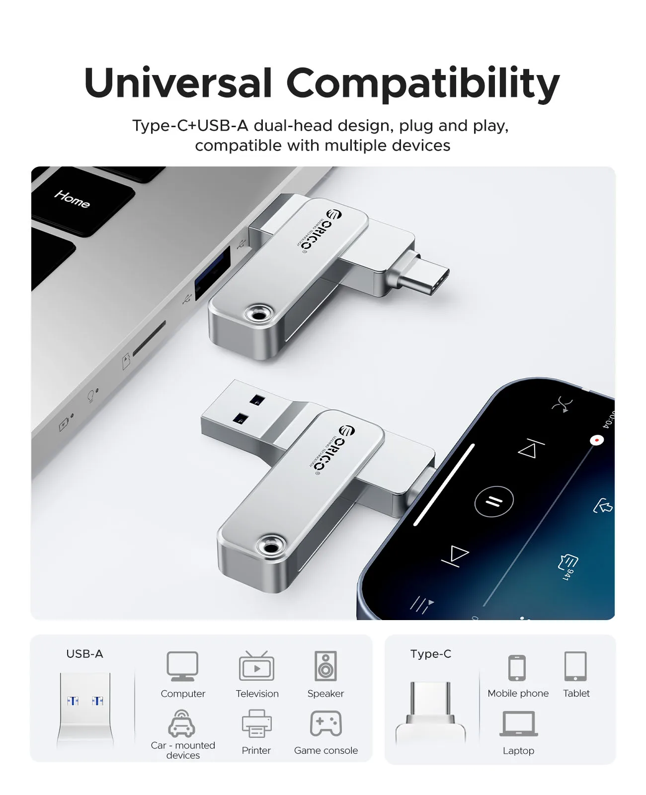 ORICO 2 en 1 Unidad flash dual Pen Drive de alta velocidad OTG Tipo C USB A Interfaces duales para MacBook Android - imagen 3