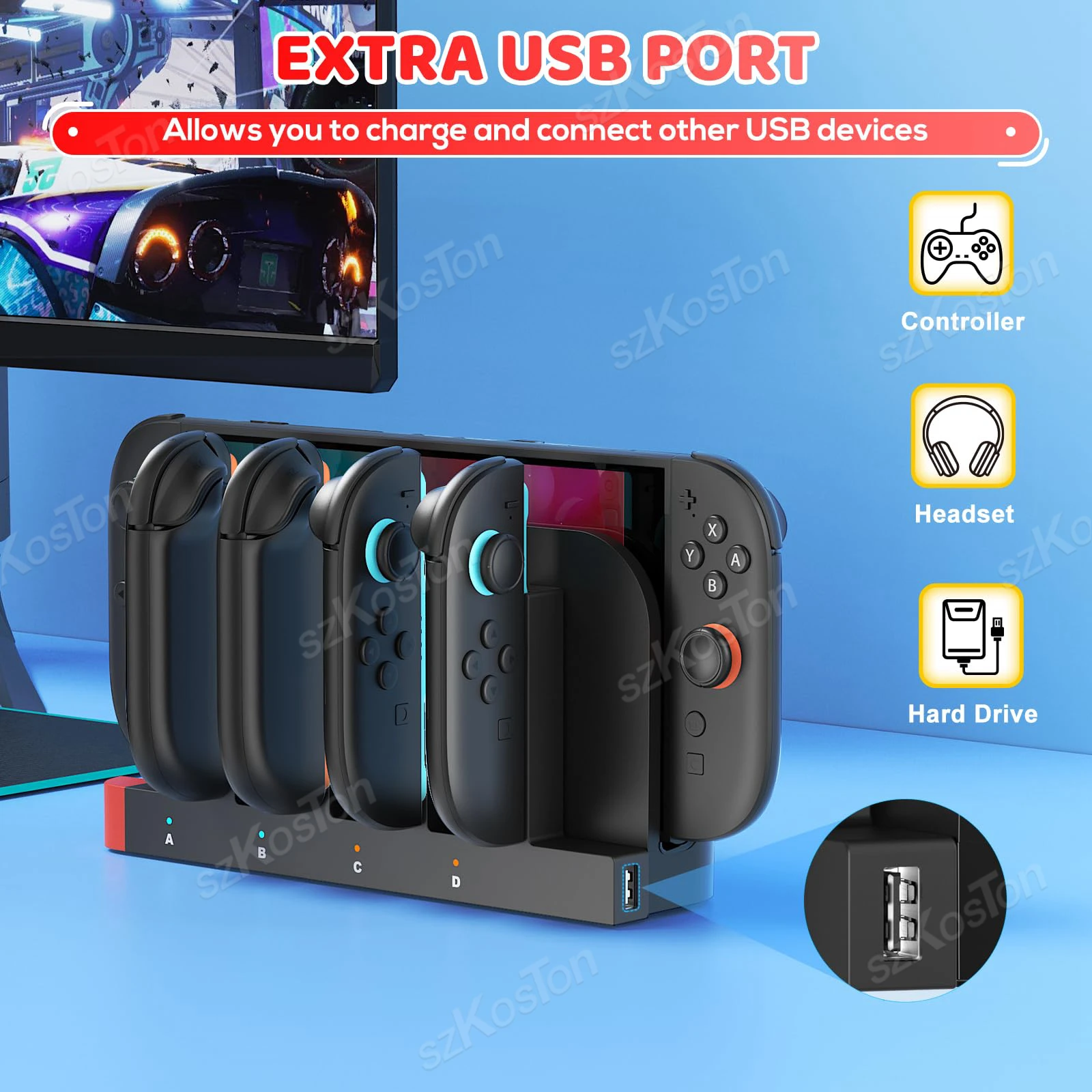 Estación de carga de controlador 4 en 1 para Switch 2, Joycon, indicador LED, base de carga rápida portátil para accesorios de juego Switch2 - imagen 2